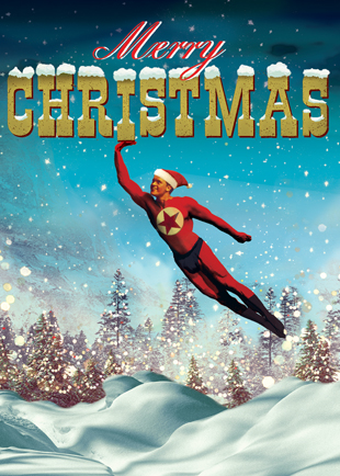 Superhero Man Christmas Greeting Card by Max Hernn - Click Image to Close